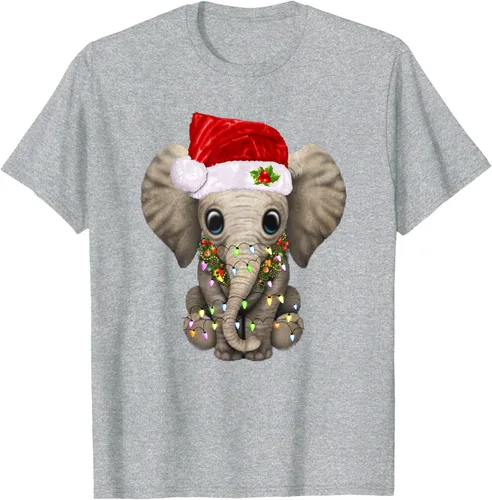 Vista 46 de Lindo elefante de Navidad luz divertido elefante amante de Navidad regalo camiseta Negro