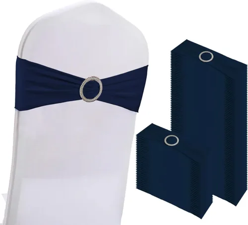 Vista 8 de WJWHQ 100 piezas de cintas elásticas de elastano con lazos para sillas, bandas de cubierta de silla con hebilla deslizante para eventos de boda