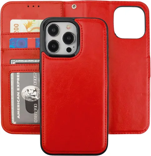 Vista 12 de Funda tipo cartera desmontable Bocasal para iPhone 15 Pro Max con bloqueo RFID, ranuras para tarjetas, soporte magnético, cuero PU premium, atril