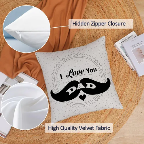 Vista 2 de Juego de 4 fundas de almohada para el Día del Padre de 22 x 22 pulgadas, fundas de almohada de terciopelo azul para papá, fundas de almohada