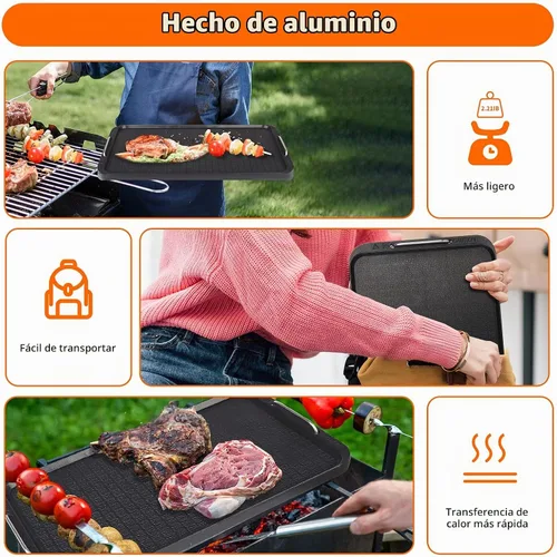 Vista 6 de Plancha plana para estufa, sartén antiadherente, parrilla superior para estufa, 14.96 x 8.66 pulgadas, funciona con Power XL, Chefman, Carl Schmidt
