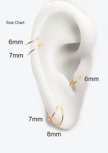 Vista 82 de Aretes de aro dorados y plateados para cartílago, nariz, tabique, oreja, hélix, tragus, joyería para mujer, hipoalergénicos, pequeños aros