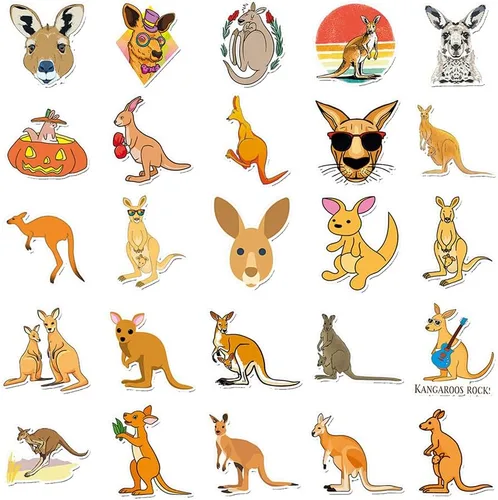 Vista 2 de Lindas calcomanías de vinilo de canguro, 50 calcomanías impermeables de animales ilustrados para portátiles, álbumes de recortes, diarios