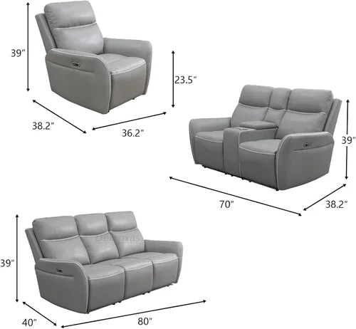 Vista 38 de Juego de sofá reclinable eléctrico, seccional de cuero transpirable beige, juego de muebles de sala de estar, 2 piezas, sofá reclinable eléctrico