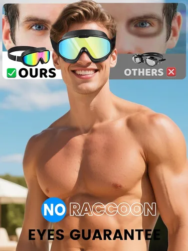 Vista 4 de Paquete de 2 gafas de natación de visión amplia, antiempañamiento y con correa de tela de comodidad UV, sin fugas, para adultos, hombres, mujeres