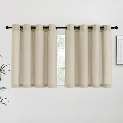 Vista 43 de NICETOWN - Cortinas de lino angora para ventana de cocina sobre el fregadero, con ojales, lino grueso angora, tratamientos cortos para ventanas