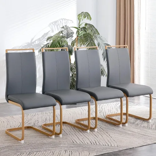 Vista 20 de gopop Juego de sillas de comedor, sillas modernas de metal con asiento acolchado de piel sintética, respaldo alto y patas cromadas resistentes, Negro
