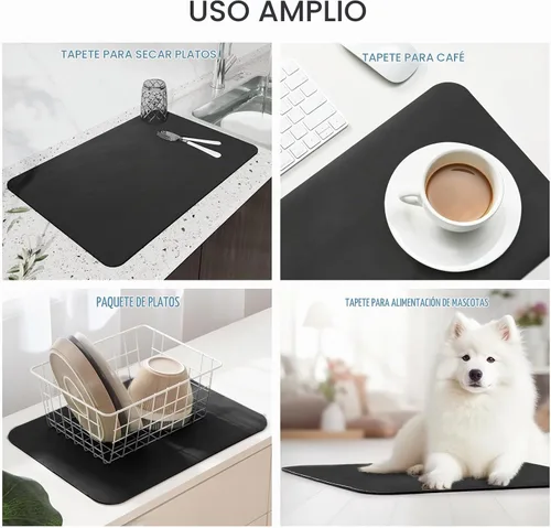Vista 3 de Estera de secado para encimera de cocina, tapete de café con respaldo de goma absorbente que oculta manchas Negro