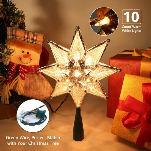 Vista 8 de Brizled Decoración para árbol de Navidad con estrella de 8" iluminada de doble cara, estrella de 8 puntas con 10 luces cálidas, estrella de Navidad