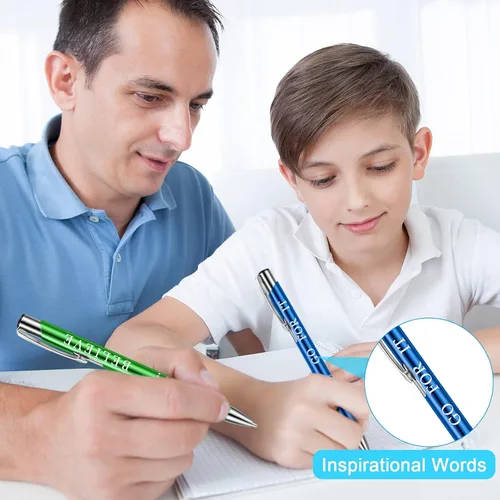 Vista 7 de 10 bolígrafos inspiradores, regalos de agradecimiento a los empleados, bolígrafos con citas motivacionales a granel con metal recubierto, bolígrafos