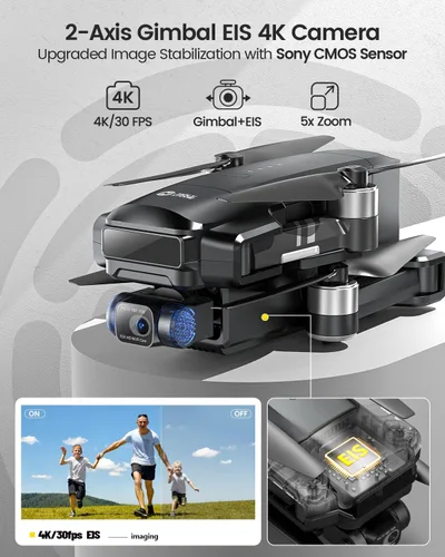 Vista 2 de Holy Stone HS600 - Drones con cámara para adultos con cardán de 2 ejes 4K EIS, ID remoto integrado, transmisión de rango de 6096 metros, dron