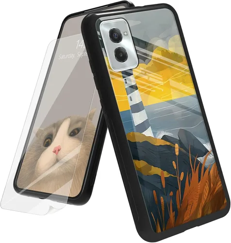 Vista 95 de Funda para Motorola Moto G Play 4G 2024 con protector de pantalla, parte trasera de vidrio templado + funda de silicona suave TPU absorción