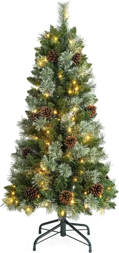 Vista 7 de Árbol de Navidad artificial preiluminado de 6.5 pies, árbol de Navidad artificial de pino con 250 luces LED, agujas de pino y conos de pino