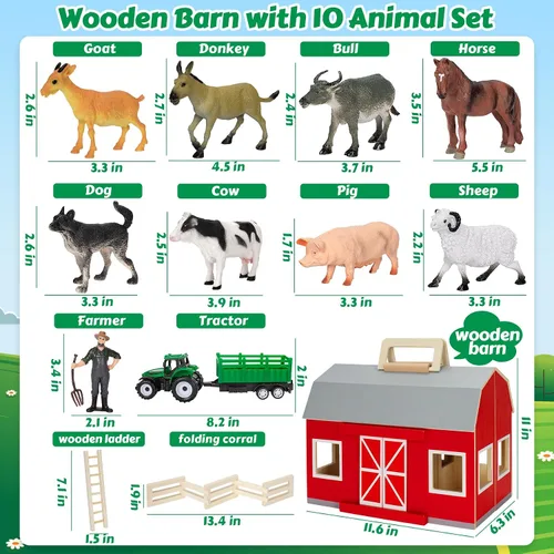 Vista 3 de GMAOPHY Juguetes de Animales de Granja para Niños de 3+ Años, Niños y Niñas, Gran Granja de Madera con Figuras de Animales para Niños, Juego