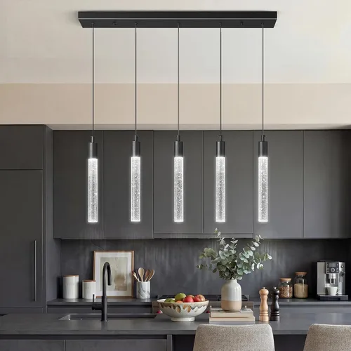 Vista 21 de Iluminación colgante moderna para isla de cocina, lámpara colgante regulable LED con acabado cromado, mini iluminación colgante de cristal
