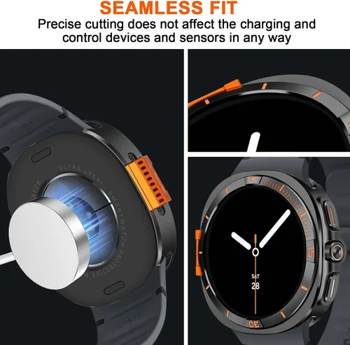 Vista 4 de Funda de metal compatible con Samsung Galaxy Watch 8 de 1.732 pulgadas, 2 en 1, con marco trasero para Galaxy Watch 8 de 1.732 in (negro/naranja)