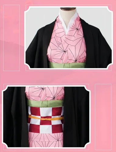 Vista 4 de MUTAO Demon Slayer Kimono Kamado Nezuko - Disfraz de cosplay con bambú con peluca