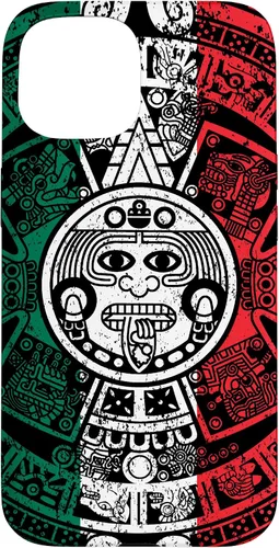 Vista 6 de Funda para iPhone 17 con calendario maya azteca con diseño de piedra solar envejecida de la bandera de México