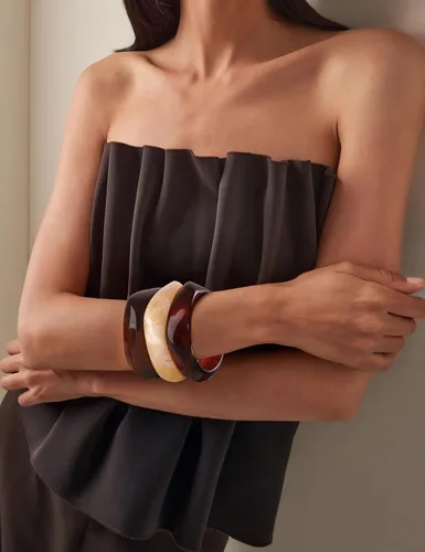 Vista 2 de Pulsera de resina gruesa para mujer, estilo vintage, de resina de carey, juego de pulseras anchas de acetato, pulsera acrílica, joyería