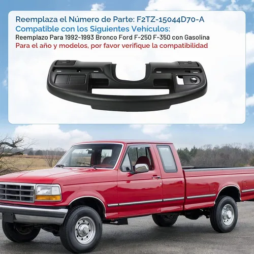Vista 2 de JDMSPEED Reemplazo del panel de tablero de instrumentos compatible con Bronco Ford F-250 F-350 1992-1993 con bisel de tablero de gasolina