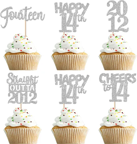 Vista 17 de 30 piezas negras para cupcakes de 10.º cumpleaños con purpurina Ten Happy 10 Straight Outta 2016 para saludos a 10 años 10 cumpleaños, boda Negro