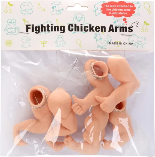 Vista 2 de Enrichoice 3 pares de juguetes de pollo incluyen brazos de músculos fuertes brazos pulgar arriba y brazos de pollo T-Rex para poner en las gallinas