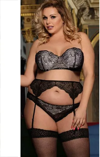 Vista 7 de Yokawe Lace Lingerie Set with Garter Belt Mesh Bra Panty Bikini Set Lingerie Outfits for Women and Girls