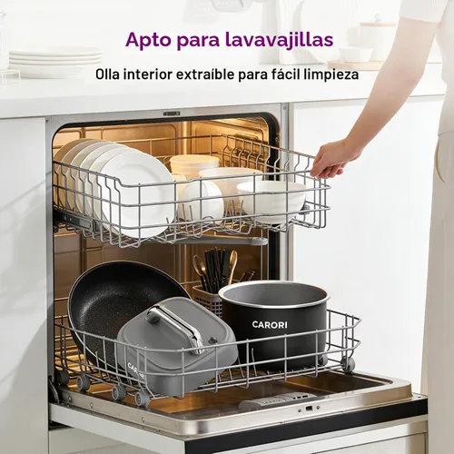 Vista 8 de Carori Olla a presión eléctrica 8 en 1, olla multifunción compacta de 3 cuartos de galón todo en 1 con olla de cerámica, salteado, cocción lenta Gris