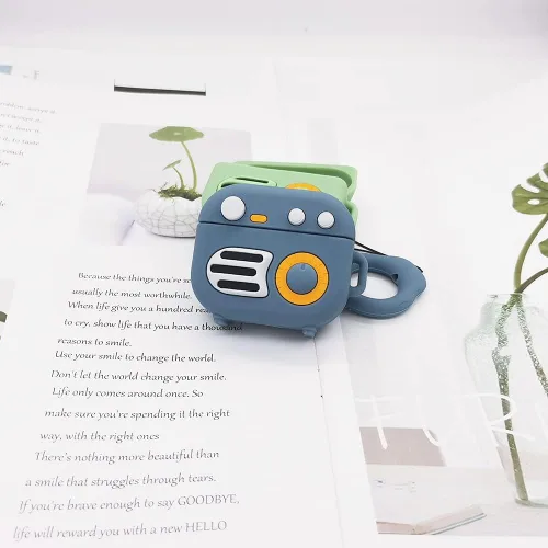 Vista 5 de Funda compatible con AirPods 3 Gen 2021, diseño de radio retro para hombres y mujeres, linda y divertida funda de silicona con dibujos animados 3D