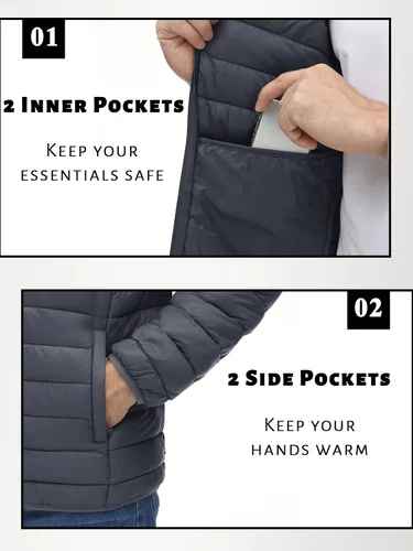 Vista 5 de TACVASEN Chaqueta acolchada con capucha para hombre, impermeable, impermeable, con aislamiento, ligera, cortavientos, acolchada