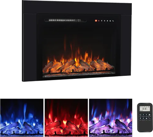 Vista 12 de Insertos de chimenea eléctrica de 26 pulgadas, chimenea eléctrica empotrada de 1500 W con control remoto, cristal, protección contra