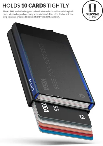 Vista 36 de VULKIT Cartera desplegable, soporte minimalista para tarjetas de crédito, bloqueo RFID, funda de metal delgada para hombres