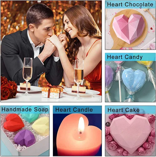 Vista 10 de 10 moldes de silicona con forma de corazón de San Valentín, gran molde de corazón rompible para chocolate con martillo, 8 moldes de silicona