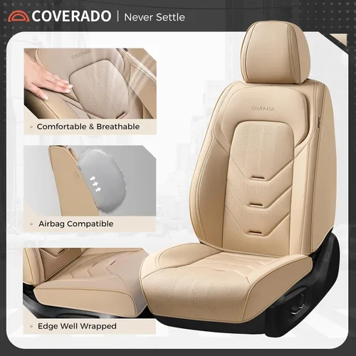 Vista 2 de Coverado Funda de asiento de automóvil, funda de asiento delantero para automóvil, protector de asiento de automóvil de cuero impermeable, fundas