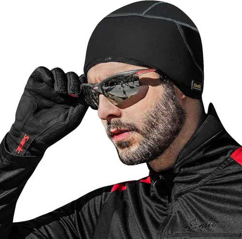 Vista 2 de Santic Casco de calavera de ciclismo para correr, casco de bicicleta, forro polar térmico resistente al viento, se adapta debajo de los cascos