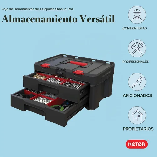 Vista 7 de Keter Stack-n-Roll - Caja de herramientas de dos cajones para piezas pequeñas y accesorios de herramientas eléctricas, se adapta al sistema modular