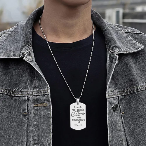 Vista 6 de HOFOYA Collar con colgante de cruz con cita inspiradora de la Biblia de Phil 4:13 Fútbol, Béisbol, Baloncesto, Fútbol, Voleibol, Collar de joyería