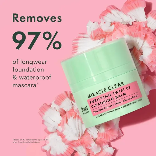 Vista 4 de Rael Removedor de maquillaje, Bálsamo limpiador Miracle Clear – Bálsamo removedor de maquillaje Twist-Up con aceites de salvado de arroz y jojoba