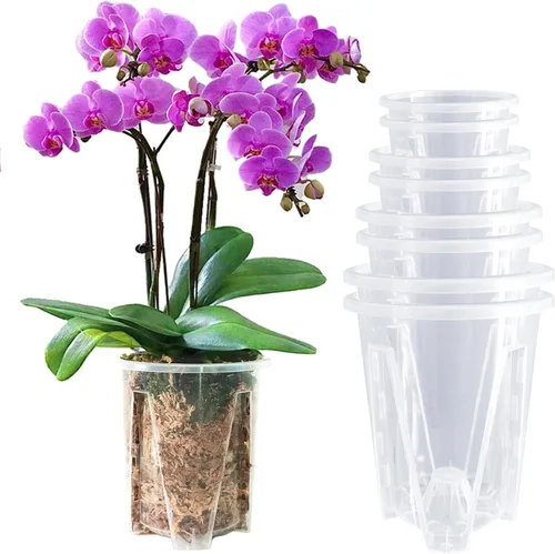 Vista 11 de Juego de 6 macetas de orquídea de 14 cm, macetas de orquídea para trasplante, macetas de orquídea transparentes de plástico con agujeros, maceta