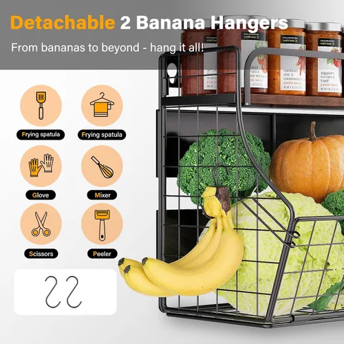 Vista 3 de MOJOHAND Estante magnético para refrigerador con tapa de madera, papelera de almacenamiento de papas y cebollas, organizador y almacenamiento