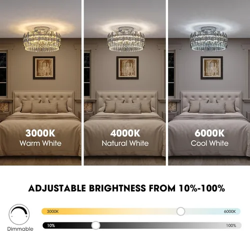 Vista 4 de Ventilador de techo de cristal con luces, ventilador de techo moderno con control remoto, viento de 6 velocidades, LED regulable, ventilador