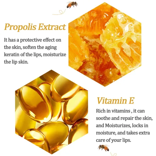 Vista 8 de 2 piezas de mascarilla labial de miel de abeja, mascarilla labial de miel y fresa, bálsamo labial de propóleo hidratante con palo - Exfoliante
