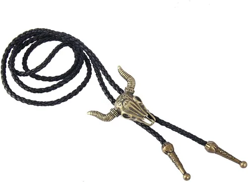 Vista 207 de Jeilwiy Corbata de bolo para hombre, corbata de vaquero occidental, collar de corbata de bolo dorado, corbata de cuero, corbata de Halloween