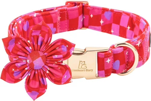 Vista 50 de Collar de perro Lionheart Glory, collar de perro rosa con flor, lindo collar para mascotas con patrón floral ajustable para perros pequeños Rosado