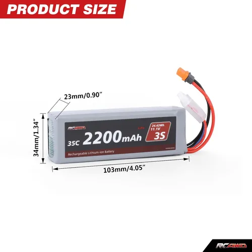 Vista 8 de RCAWD 11.1V Lipo Batería 3S 35C 2200mAh con JST IC2 para Arrma Grom Typhon