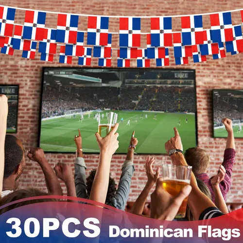 Vista 5 de Bandera de cuerda de la República Dominicana, pequeña mini bandera de la República Dominicana, bandera de escarapela, decoración nacional del país