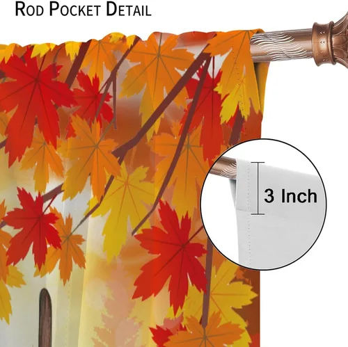 Vista 6 de Cortinas de calabaza enana de otoño, decoración del hogar de Acción de Gracias en otoño, patrón de hojas de arce y girasol, 42 pulgadas de ancho x