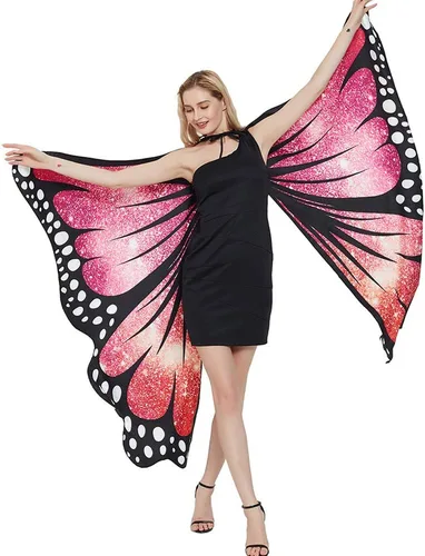 Vista 3 de Capa de alas de mariposa de Halloween para mujer, disfraz de mariposa de Halloween con diadema de antenas