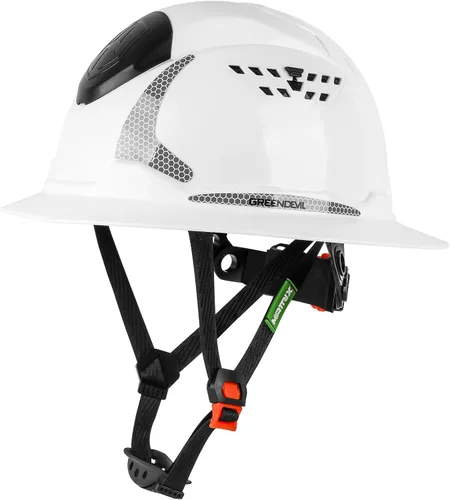 Vista 10 de GREEN DEVIL Casco de Construcción Matrix de ala completa con luz frontal, Casco de seguridad ventilado aprobado por OSHA para trabajos de Negro
