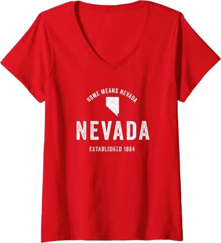 Vista 5 de Camiseta retro de Nevada State Home State para mujer con cuello en V, Negro, S